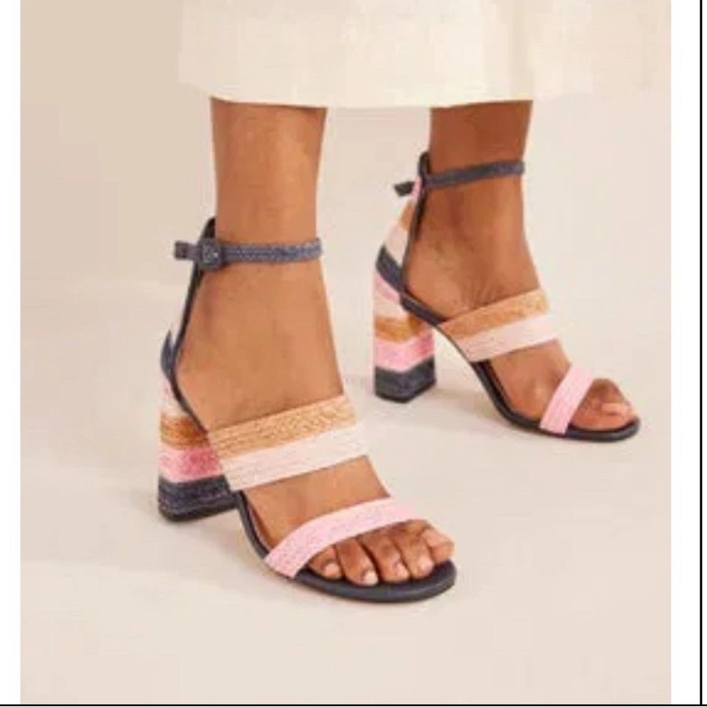 Boden 42 10.5 Woven Striped Heeled Sandals Pink Blue Heels NEW No Box 1465